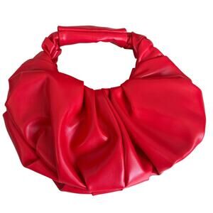 Red Faux Leather Ruched Hobo Bag Y2K Style Retro Glam Mob Wife Bold Statement